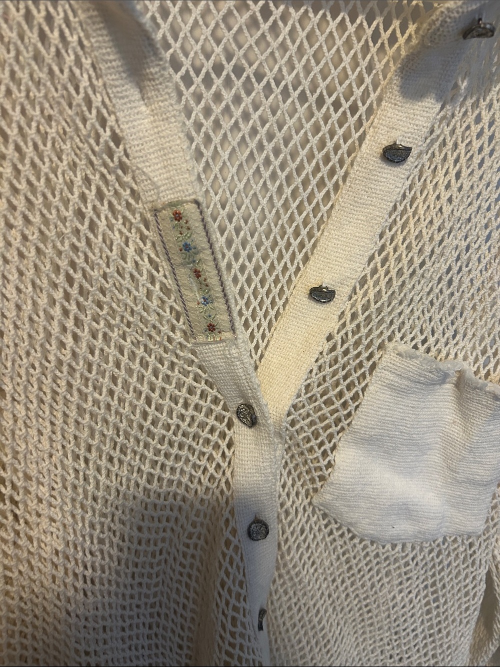 POL Open-Knit Button Front Shirt/swim cover up in Cream - Picture 5 of 9